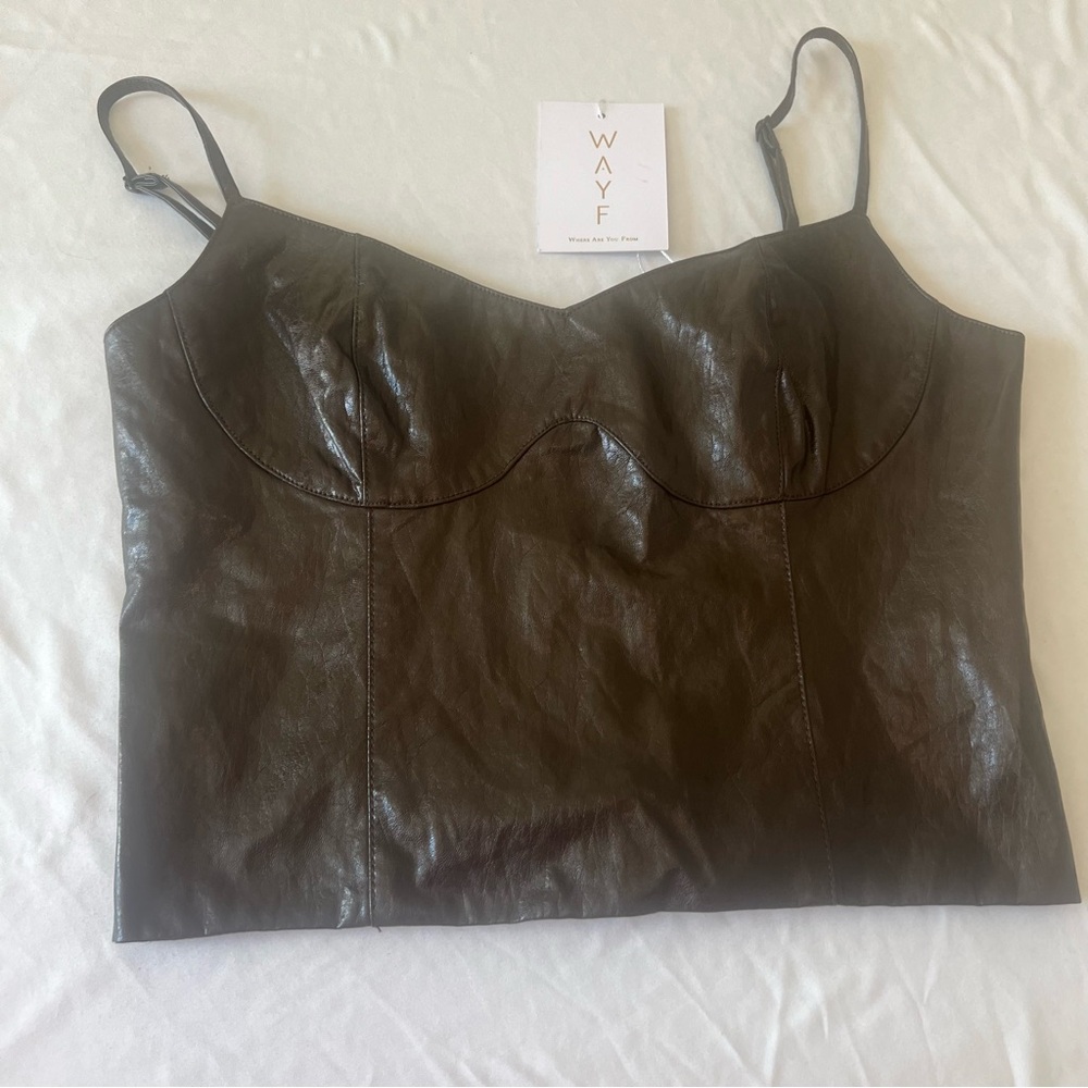 WAYF Brown Faux Leather‎ Bustier Crop Top Size M NWT